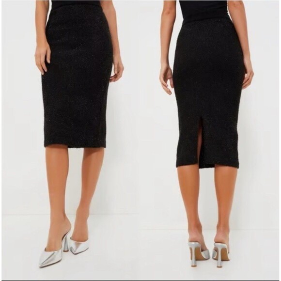 Tuckernuck Black Tinsel Shimmer Midi Pencil Skirt Small NWT Holiday Party Glam - Picture 1 of 8